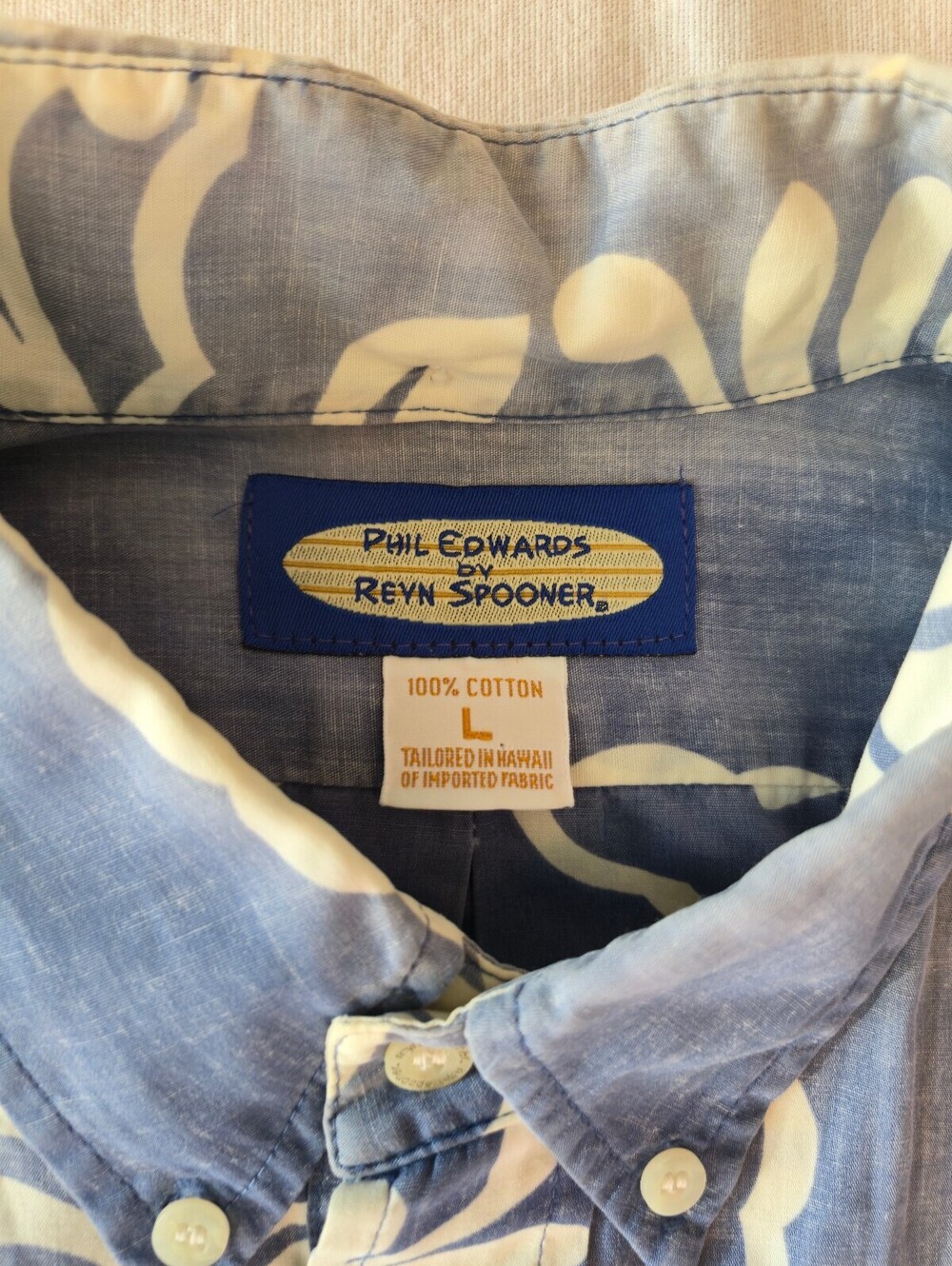 Reyn Spooner Phil Edwards Blue Floral Cotton Shirt Size Large - Picture 2 of 5